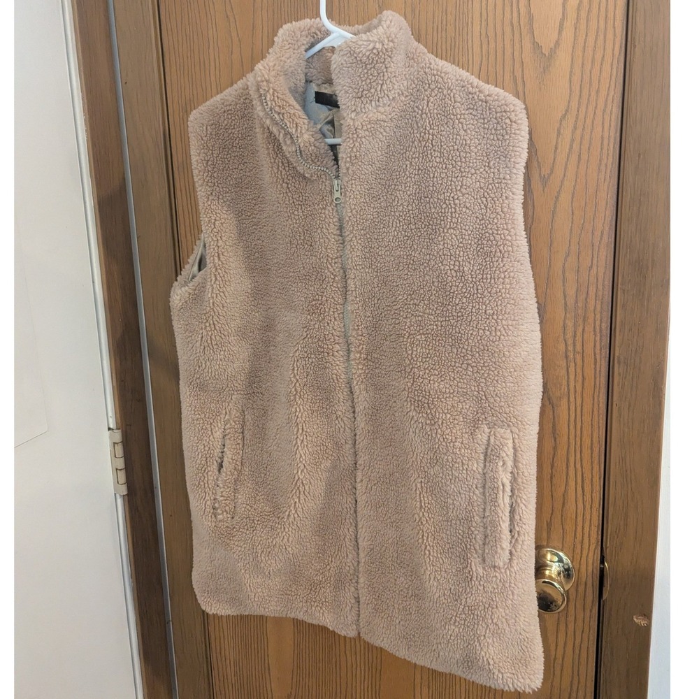 Janice Apparel Faux Shearling Sherpa Zip Vest Tan Beige Lined One Size OS